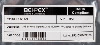 Кабель USB (m)-Lightning (m) 2м черный - купить недорого с доставкой в интернет-магазине