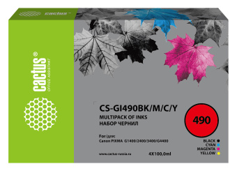 Чернила Cactus CS-GI490BK/M/C/Y GI-490 многоцветный набор 4x100мл для Canon Pixma G1400/G2400/G3400 - купить недорого с доставкой в интернет-магазине