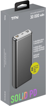 Мобильный аккумулятор TFN Solid PB-283 30000mAh QC/PD 20W 3A 3xUSB-A/USB-C черный (TFN-PB-283-BK) - купить недорого с доставкой в интернет-магазине