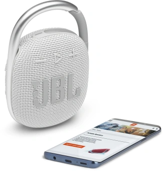 Колонка порт. JBL Clip 4 белый 5W 1.0 BT 15м 500mAh (JBLCLIP4WHT) - купить недорого с доставкой в интернет-магазине