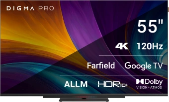 Телевизор LED Digma Pro 55" UHD 55C Google TV Frameless черный/черный 4K Ultra HD 120Hz HSR DVB-T DVB-T2 DVB-C DVB-S DVB-S2 USB WiFi Smart TV - купить недорого с доставкой в интернет-магазине