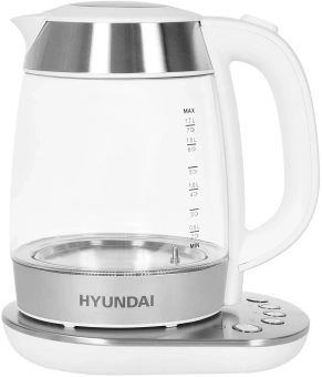 Чайник электрический Hyundai HYK-G4033 1.7л. 2200Вт белый/серебристый корпус: стекло - купить недорого с доставкой в интернет-магазине
