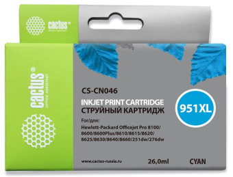Картридж струйный Cactus CS-CN046 №951XL голубой (26мл) для HP DJ Pro 8100/8600 - купить недорого с доставкой в интернет-магазине