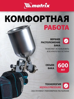Краскораспылитель Matrix 57314 230л/мин соп.:1.8мм бак:0.6л серебристый - купить недорого с доставкой в интернет-магазине