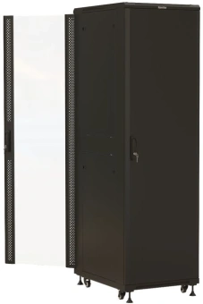 Шкаф серверный Hyperline (TTBR-4268-AS-RAL9004) напольный 42U 600x800мм пер.дв.стекл задн.дв.перфор. 4 бок.пан. 1000кг черный 710мм 2055мм IP20 - купить недорого с доставкой в интернет-магазине