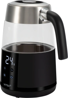 Чайник электрический Vitek VT-WK1044 1.7л. 2200Вт черный/серебристый корпус: стекло/пластик - купить недорого с доставкой в интернет-магазине