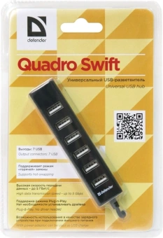 Разветвитель USB 2.0 Defender Quadro Swift 7порт. черный (83203) - купить недорого с доставкой в интернет-магазине