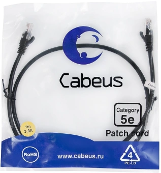 Патч-корд Cabeus PC-UTP-RJ45-CAT.5E-1M-BK U/UTP RJ-45 вил.-вилка RJ-45 кат.5E 1м черный ПВХ - купить недорого с доставкой в интернет-магазине