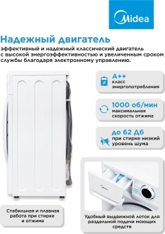 Стиральная машина Midea MF01610US40/W класс: A загр.фронтальная макс.:6кг белый - купить недорого с доставкой в интернет-магазине