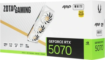 Видеокарта Zotac PCI-E 5.0 RTX 5070 AMP WHITE ED NVIDIA GeForce RTX 5070 12Gb 192bit GDDR7 2587/28000 HDMIx1 DPx3 HDCP Ret - купить недорого с доставкой в интернет-магазине