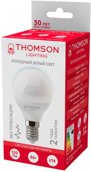 Лампа светодиодная Thomson TH-B2315 6Вт цок.:E14 шар 220B 6500K св.свеч.бел.хол. Globe (упак.:1шт) - купить недорого с доставкой в интернет-магазине