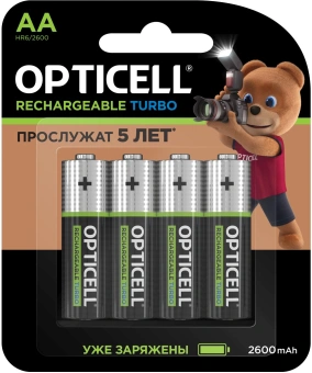 Аккумулятор Opticell Turbo 6080002 AA NiMH 2600mAh (4шт) блистер - купить недорого с доставкой в интернет-магазине