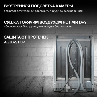 Посудомоечная машина встраив. Hyundai HBD 6105 2100Вт полноразмерная нержавеющая сталь инвертор - купить недорого с доставкой в интернет-магазине