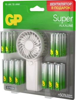 Батарея GP Super 15A/24A/FANWETA21-2CRSBC24 AA/AAA (промо:Вентилятор в подарок) (24шт) блистер - купить недорого с доставкой в интернет-магазине