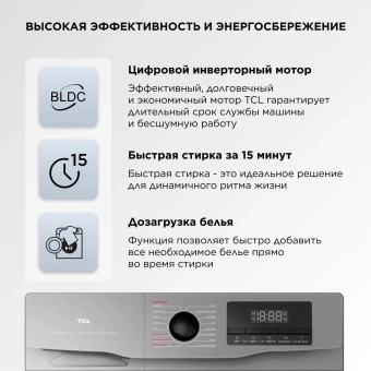 Стиральная машина TCL W-SF606G класс: A+++ загр.фронтальная макс.:6кг серый инвертор - купить недорого с доставкой в интернет-магазине