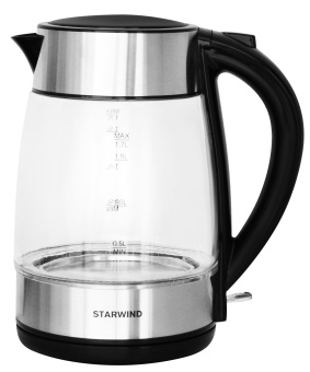 Чайник электрический Starwind SKG3026 1.7л. 2200Вт черный/серебристый корпус: стекло - купить недорого с доставкой в интернет-магазине