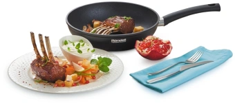 Сковорода Rondell Mustang RDA-599 круглая 28см покрытие: Xylan Plus ручка несъемная (без крышки) черный - купить недорого с доставкой в интернет-магазине