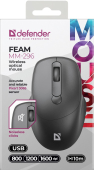 Мышь Defender Feam MM-296 черный оптическая 1600dpi silent беспров. USB 3but (52296) - купить недорого с доставкой в интернет-магазине