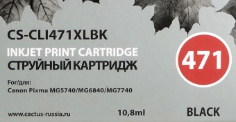 Картридж струйный Cactus CS-CLI471XLBK CLI-471XL BK фото черный (10.8мл) для Canon TS5040/MG5740/MG6840/MG7740 с чипом - купить недорого с доставкой в интернет-магазине