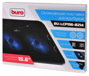 Подставка для ноутбука Buro BU-LCP156-B214 15.6"358x270x21мм 1xUSB 2x 140ммFAN 597г металлическая сетка/пластик черный - купить недорого с доставкой в интернет-магазине