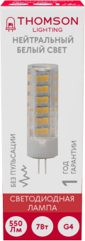 Лампа светодиодная Thomson TH-B4208 7Вт цок.:G4 капсул. 220B 4000K св.свеч.бел.нейт. (упак.:1шт) - купить недорого с доставкой в интернет-магазине