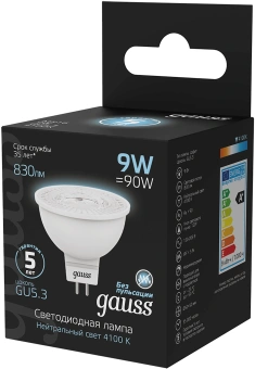 Лампа светодиодная Gauss 101505209 9Вт цок.:GU5.3 рефлек. 150B св.свеч.бел.нейт. MR16 (упак.:10шт) - купить недорого с доставкой в интернет-магазине