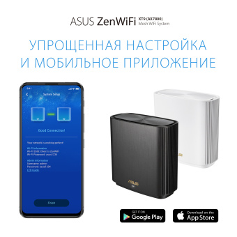 Бесшовный Mesh роутер Asus ZenWiFi XT9 (W-2-PK) AX7800 2.5GE/USB3.0 белый (упак.:2шт) - купить недорого с доставкой в интернет-магазине