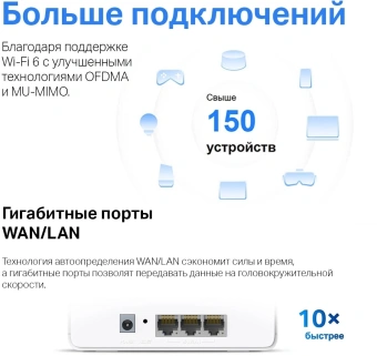 Бесшовный Mesh роутер Mercusys HALO H80X(2-PACK) AX3000 10/100/1000BASE-TX белый (упак.:2шт) - купить недорого с доставкой в интернет-магазине