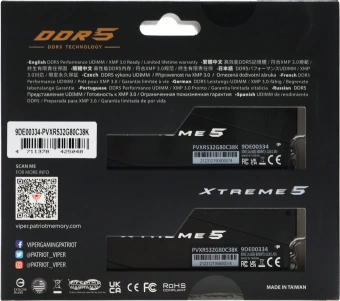 Память DDR5 2x16Gb 8000MHz Patriot PVXR532G80C38K Viper Xtreme 5 RGB RTL Gaming PC5-64000 CL38 DIMM 288-pin 1.45В с радиатором Ret - купить недорого с доставкой в интернет-магазине