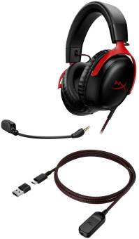 Наушники с микрофоном HyperX Cloud III черный/красный 1.2м мониторные оголовье (727A9AA) - купить недорого с доставкой в интернет-магазине