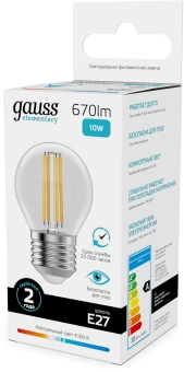 Лампа филам. Gauss Filament 10Вт цок.:E27 шар 220B св.свеч.бел.нейт. (упак.:10шт) (52220) - купить недорого с доставкой в интернет-магазине