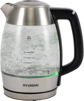 Чайник электрический Hyundai HYK-G9408 1.9л. 2200Вт черный/серебристый корпус: стекло - купить недорого с доставкой в интернет-магазине