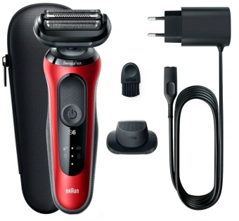 Бритва сетчатая Braun Series 6 61-R1200S реж.эл.:3 питан.:аккум. красный/черный - купить недорого с доставкой в интернет-магазине