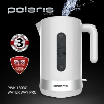 Чайник электрический Polaris PWK 1803C 1.8л. 2200Вт белый корпус: пластик - купить недорого с доставкой в интернет-магазине