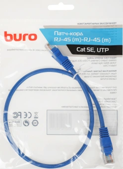 Патч-корд Buro UTP 4 пары cat.5E CCA molded 0.5м голубой RJ-45 (m)-RJ-45 (m) (UTP-5E-0,5M-BL) - купить недорого с доставкой в интернет-магазине