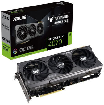 Видеокарта Asus PCI-E 4.0 TUF-RTX4070-O12G-GAMING NVIDIA GeForce RTX 4070 12288Mb 192 GDDR6X 2550/21000 HDMIx1 DPx3 HDCP Ret - купить недорого с доставкой в интернет-магазине