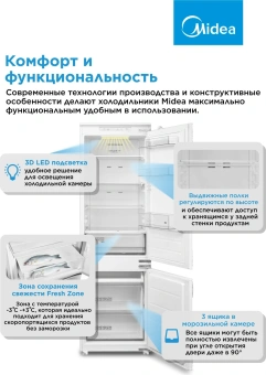 Холодильник Midea MDRE368FGE01 2-хкамерн. белый инвертер - купить недорого с доставкой в интернет-магазине