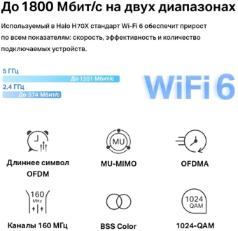 Бесшовный Mesh роутер Mercusys Halo H70X (HALO H70X(2-PACK)) AX1800 10/100/1000BASE-TX компл.:устройство/крепления/адаптер белый (упак.:2шт) - купить недорого с доставкой в интернет-магазине