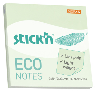 Блок самоклеящийся бумажный Stick`n ECO 21748 76x76мм 100лист. 60г/м2 пастель зеленый - купить недорого с доставкой в интернет-магазине