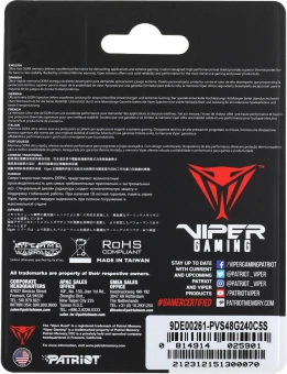 Память DDR4 8Gb 2400MHz Patriot PVS48G240C5S Viper Steel RTL PC4-19200 CL15 SO-DIMM 260-pin 1.2В single rank Ret - купить недорого с доставкой в интернет-магазине