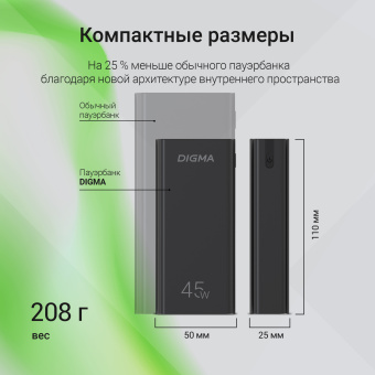 Мобильный аккумулятор Digma DGPF10E 10000mAh QC3.0/PD3.0 45W 4.5A USB-A/USB-C черный (DGPF10E45ABK) - купить недорого с доставкой в интернет-магазине