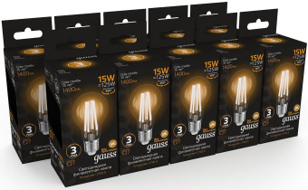 Лампа светодиодная Gauss Filament 102902115 15Вт цок.:E27 груша 220B 2700K св.свеч.бел.теп. (упак.:1шт) - купить недорого с доставкой в интернет-магазине