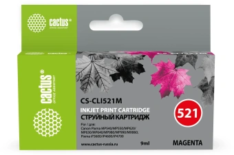 Картридж струйный Cactus CS-CLI521M пурпурный (9мл) для Canon Pixma MP540/MP550/MP620/MP630/MP640/MP980/MP990/MX860/iP3600/iP4600/iP4700 с чипом - купить недорого с доставкой в интернет-магазине