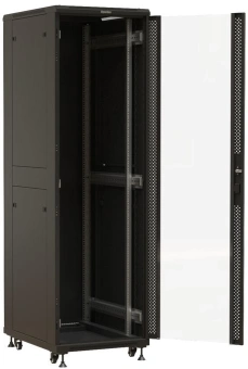 Шкаф серверный Hyperline (TTBR-4268-AS-RAL9004) напольный 42U 600x800мм пер.дв.стекл задн.дв.перфор. 4 бок.пан. 1000кг черный 710мм 2055мм IP20 - купить недорого с доставкой в интернет-магазине