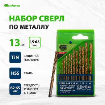 Набор сверл Сибртех 723867 по металлу (13пред.) для дрелей/перфораторов - купить недорого с доставкой в интернет-магазине