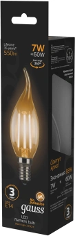 Лампа светодиодная Gauss Filament 7Вт цок.:E14 свеча 220B св.свеч.бел.теп. CF35 (упак.:10шт) (104801107) - купить недорого с доставкой в интернет-магазине