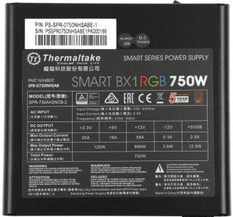 Блок питания Thermaltake ATX 750W Smart BX1 RGB 80+ bronze (20+4pin) APFC 120mm fan color LED 8xSATA RTL - купить недорого с доставкой в интернет-магазине