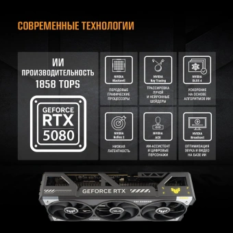Видеокарта Asus PCI-E TUF-RTX5080-O16G-GAMING NVIDIA GeForce RTX 5080 16Gb 256bit GDDR7 2640/23000 HDMIx2 DPx3 HDCP Ret - купить недорого с доставкой в интернет-магазине