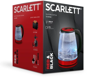 Чайник электрический Scarlett SC-EK27G65 1.8л. 1800Вт красный/черный корпус: стекло/металл/пластик - купить недорого с доставкой в интернет-магазине