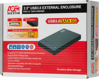 Внешний корпус для HDD/SSD AgeStar 3UB2P3 SATA III USB3.0 пластик черный 2.5" - купить недорого с доставкой в интернет-магазине